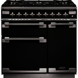 Rangemaster Elise 90cm Dual Fuel 108410 Range Cooker in Black & Chrome